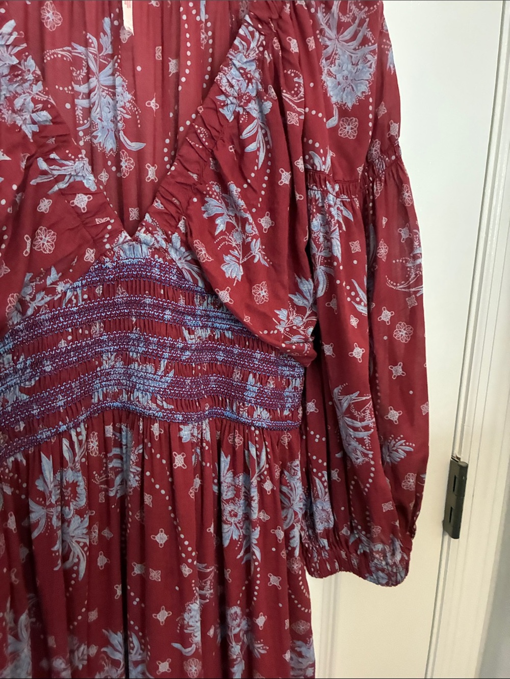 Free People Wine Floral Golden Hour Boho Long Sleeve Maxi Dress - Picture 7 of 11